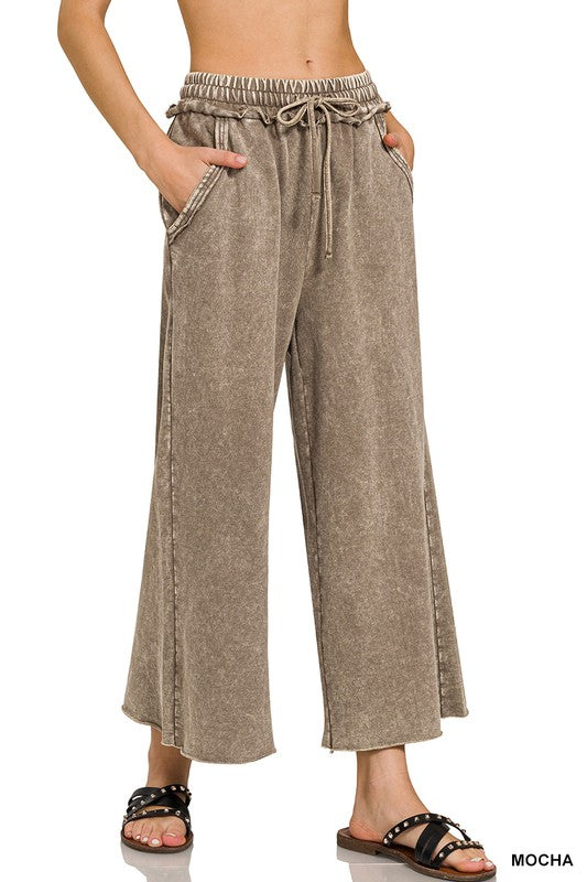 Mineral Wash Wide Leg Palazzo Pant