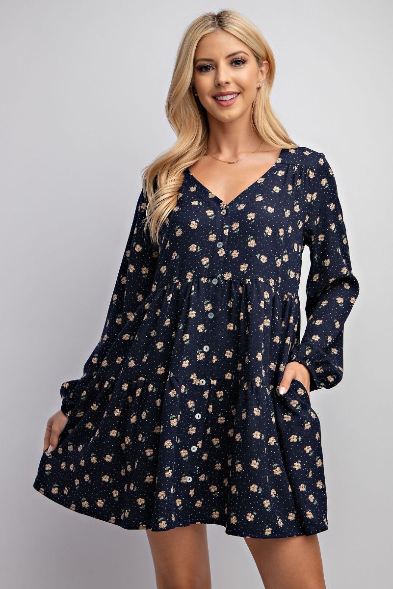 Floral Tiered Dress Navy