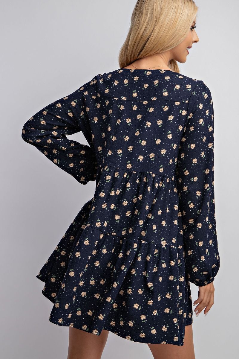 Floral Tiered Dress Navy