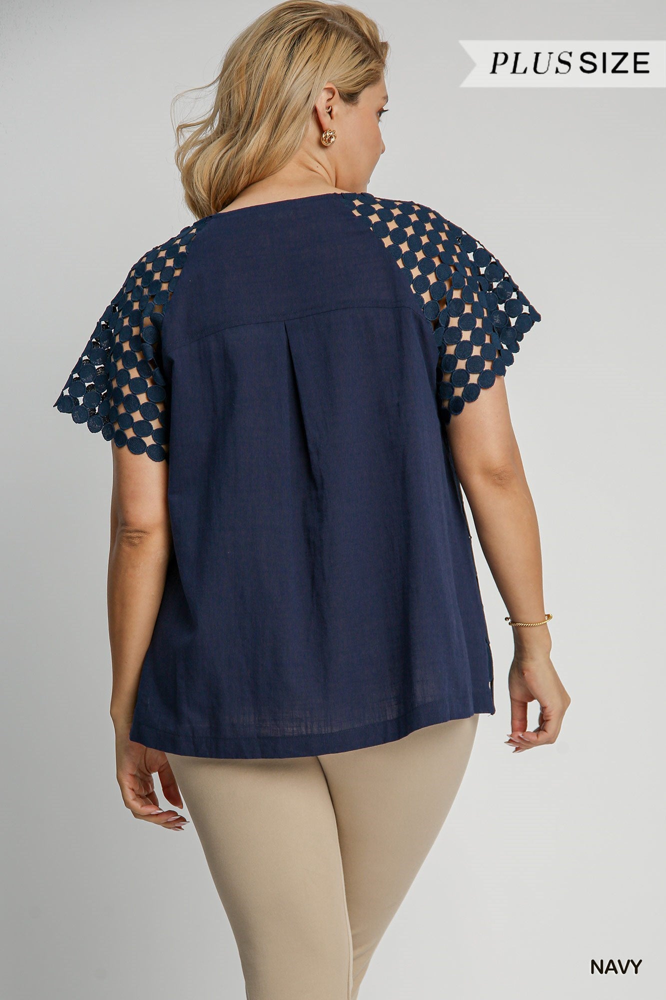 Navy Polka Dot Lace Top