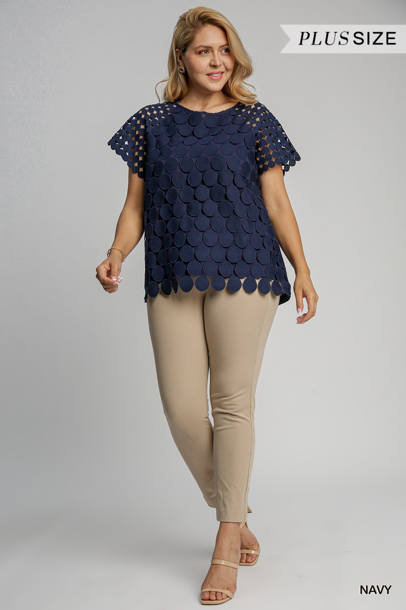 Navy Polka Dot Lace Top