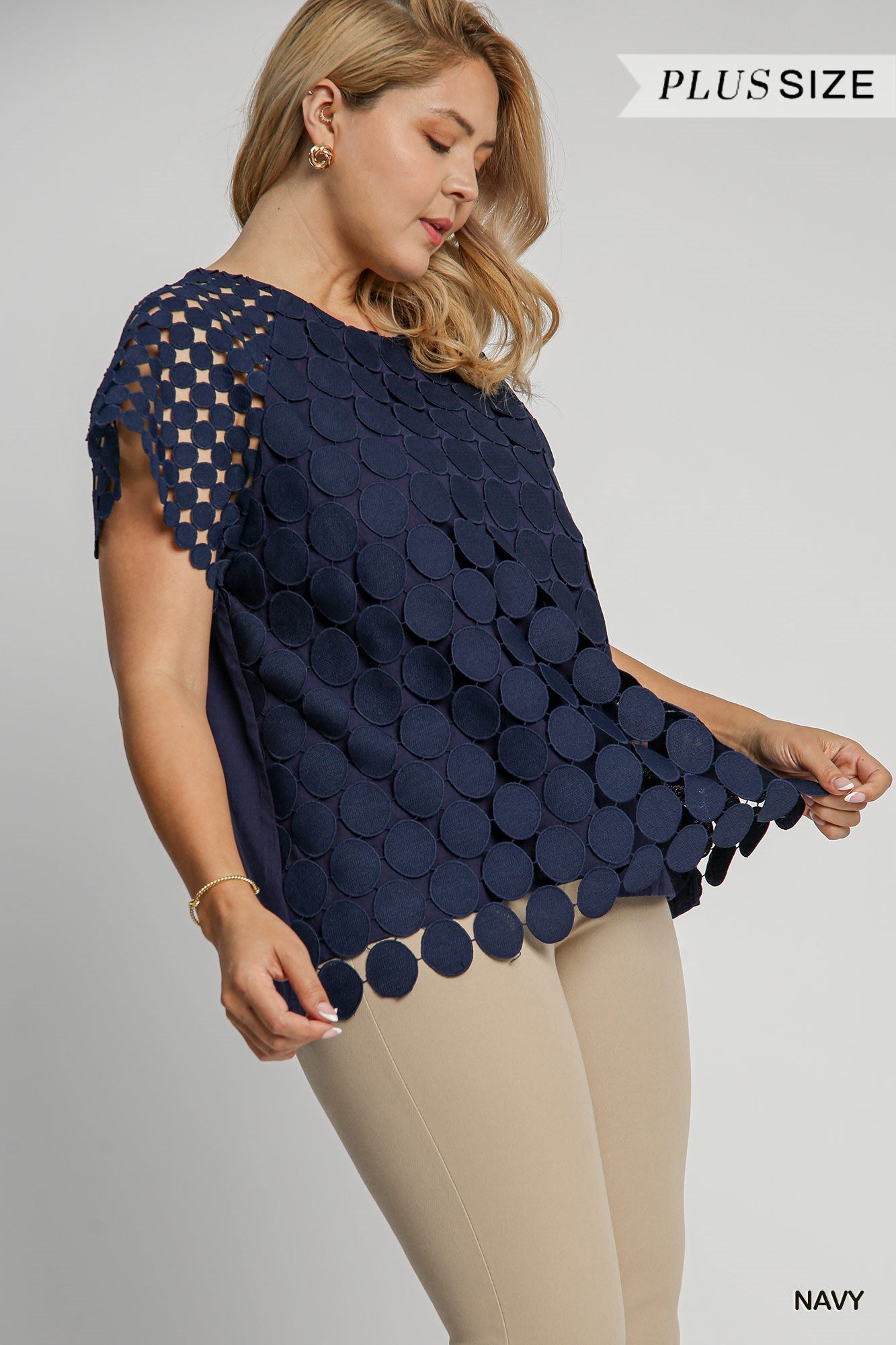 Navy Polka Dot Lace Top