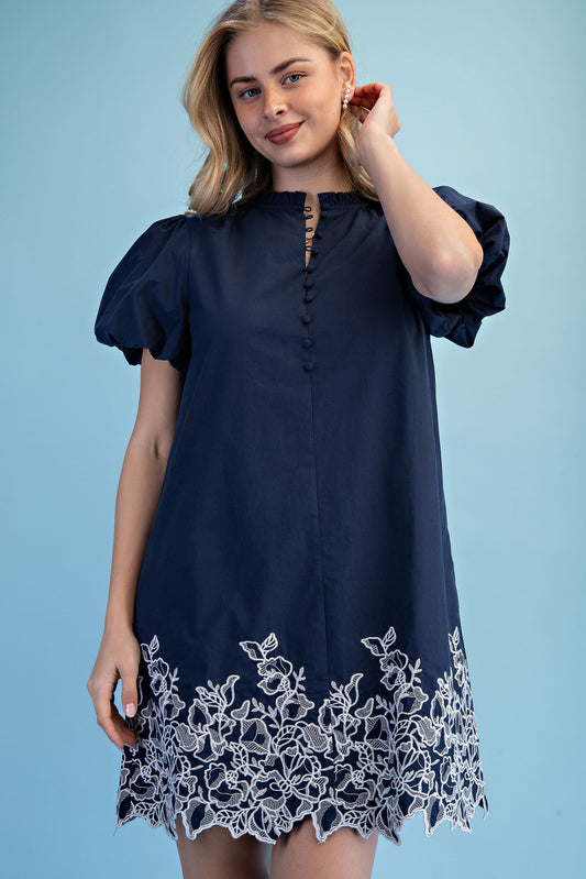 Navy embroidered floral dress