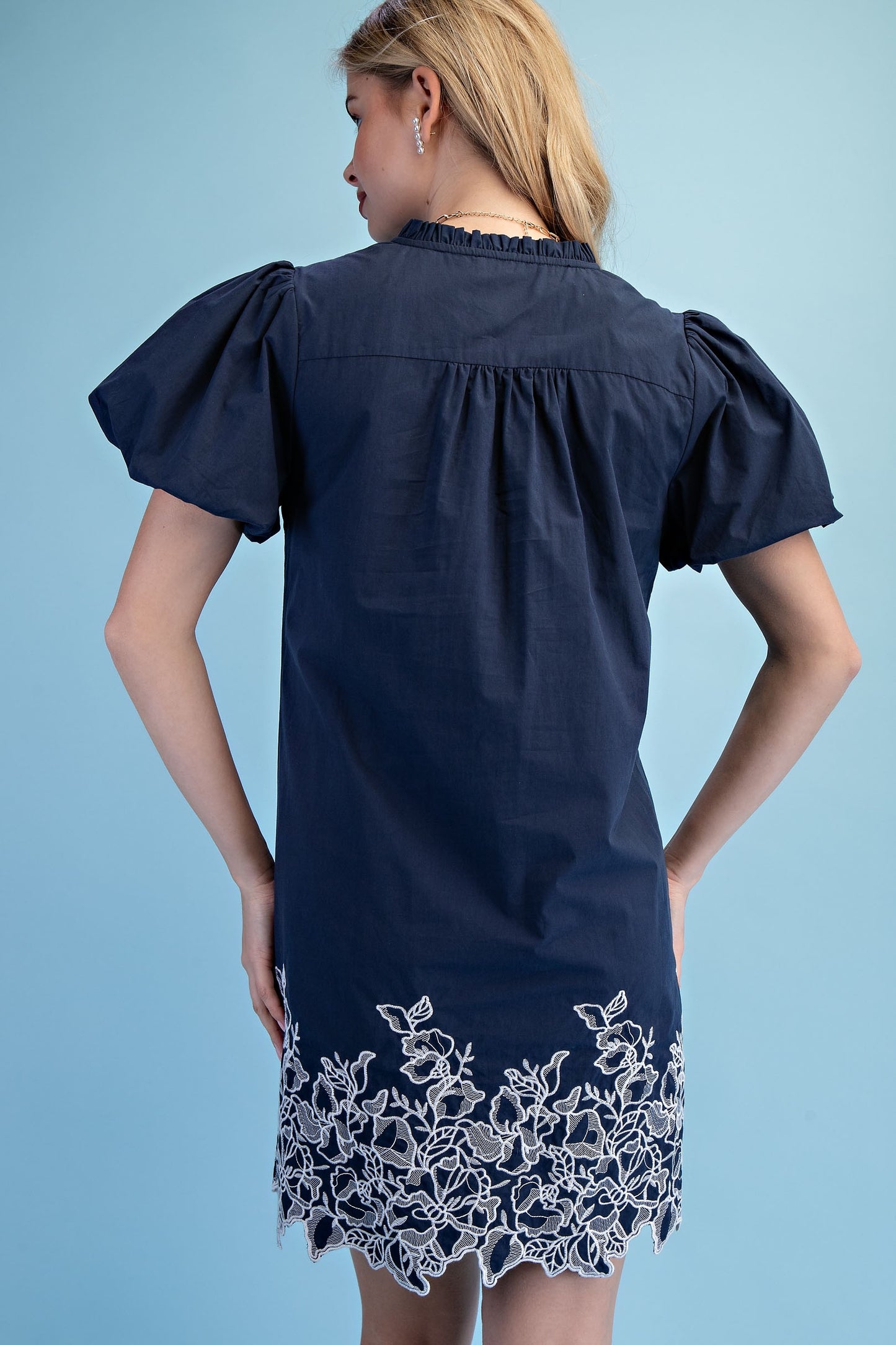 Navy embroidered floral dress