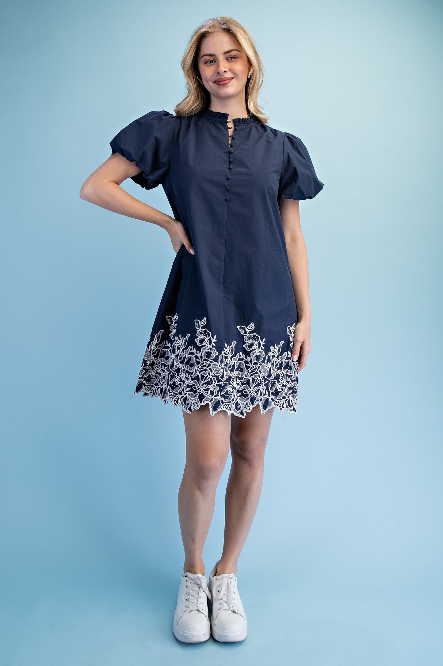 Navy embroidered floral dress