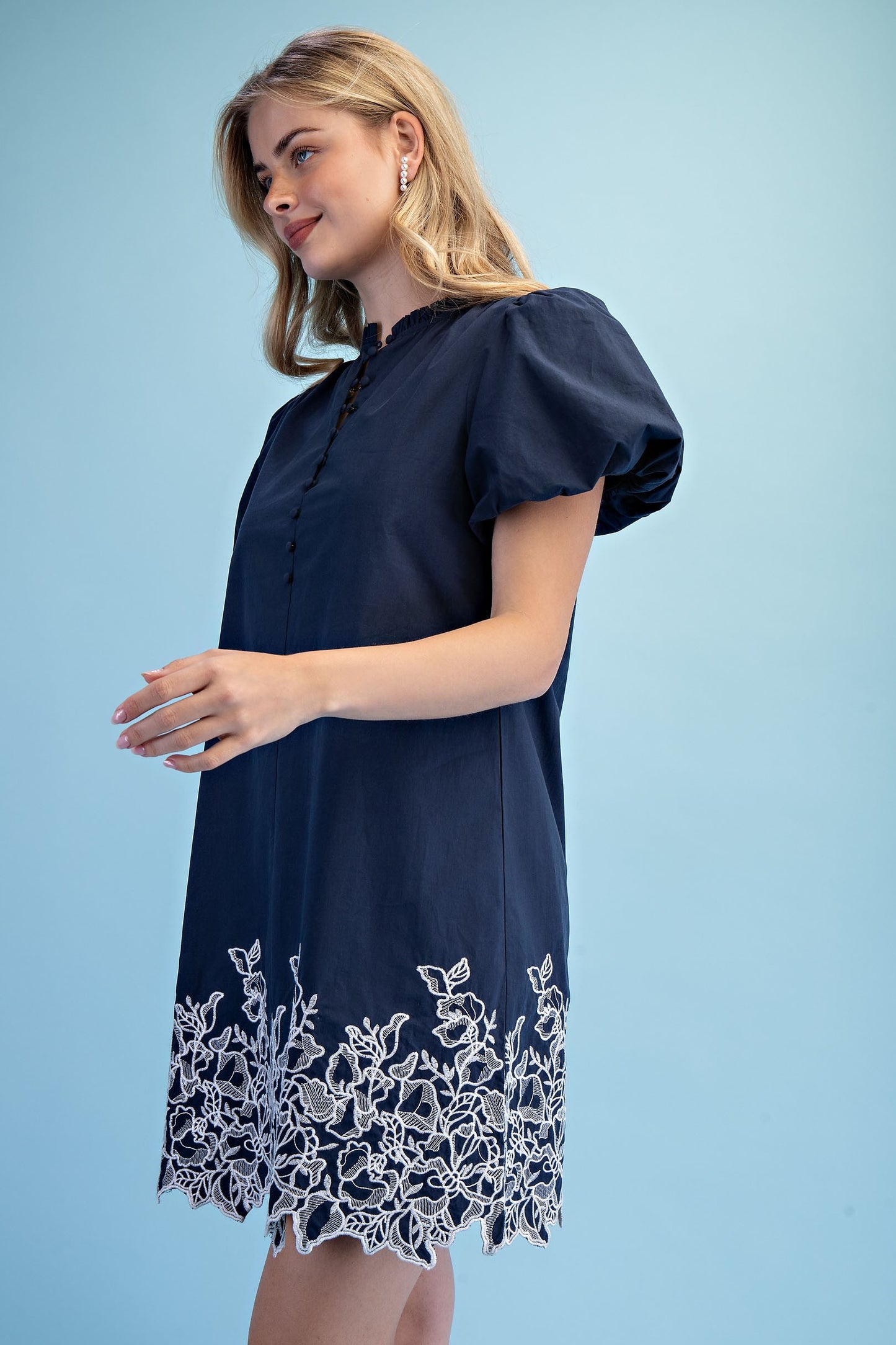 Navy embroidered floral dress