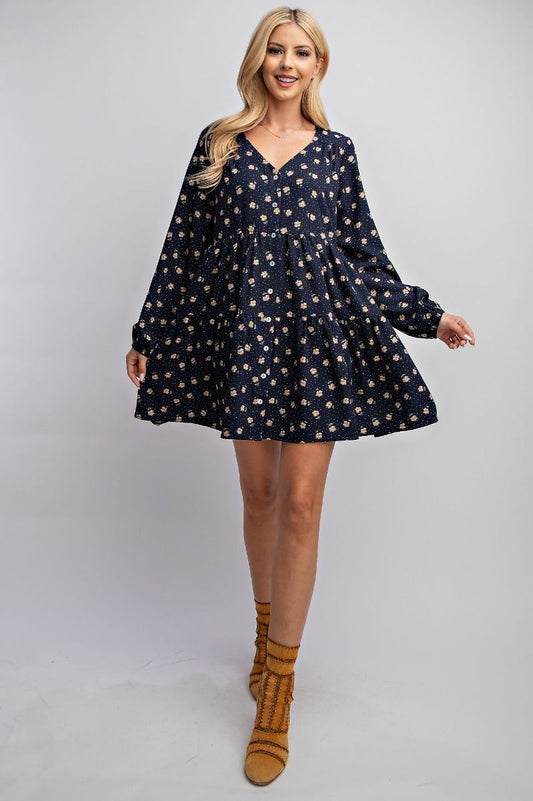 Floral Tiered Dress Navy