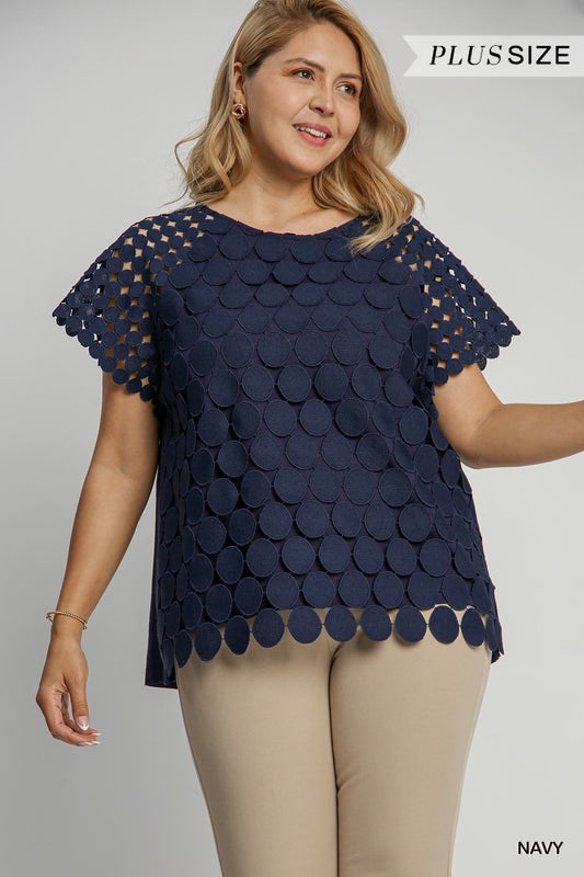 Navy Polka Dot Lace Top