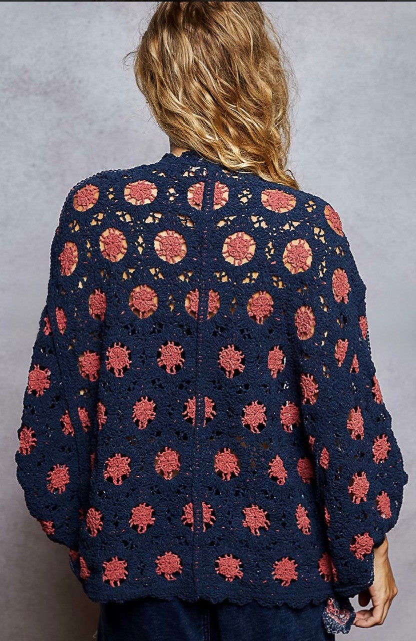 Crocheted Navy Cardigan