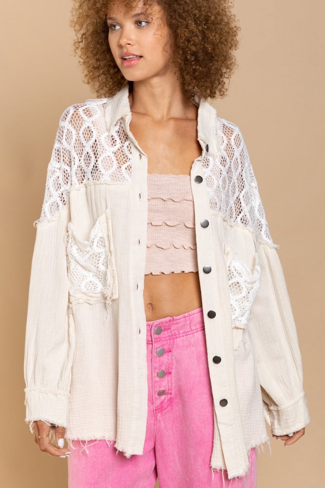 Neutral Lace Cotton Gauze Top