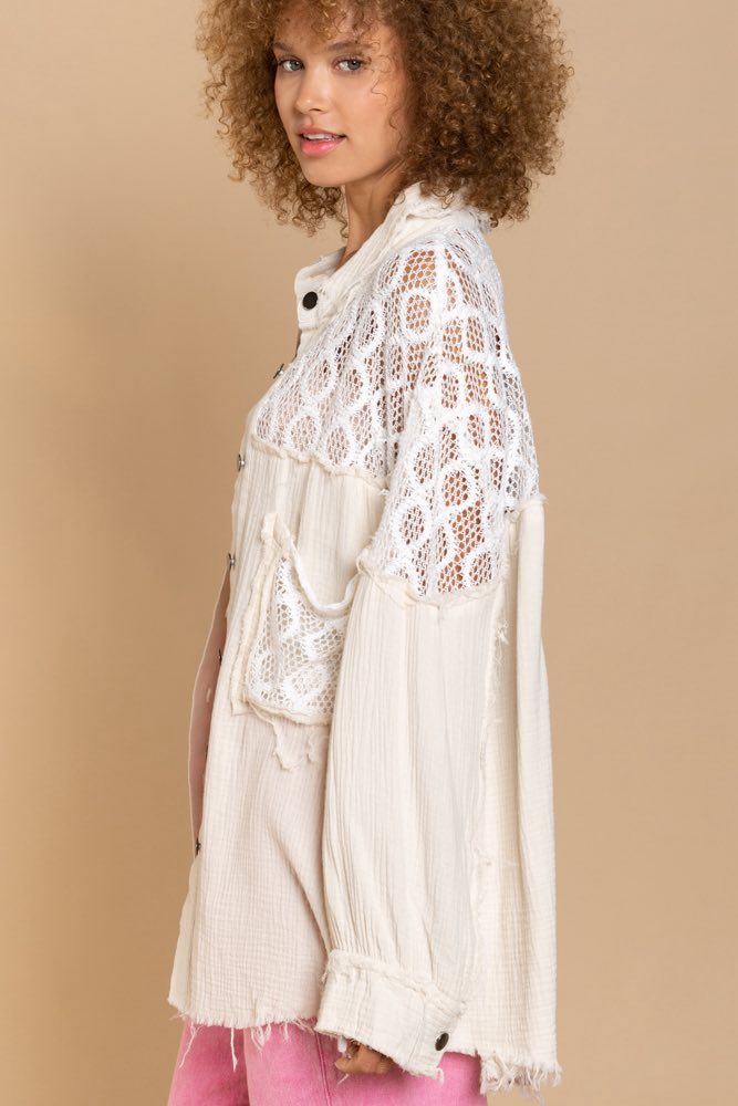Neutral Lace Cotton Gauze Top