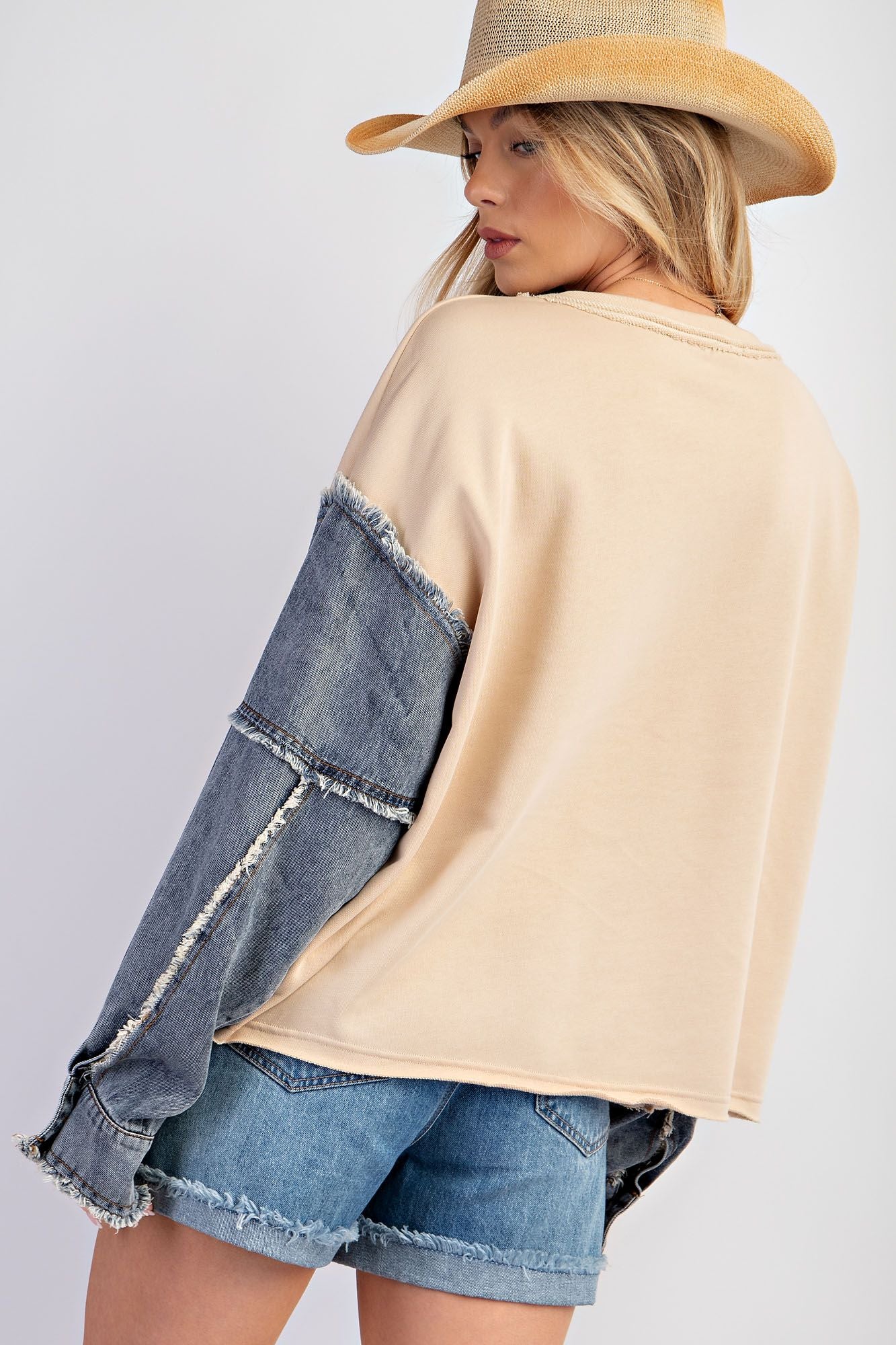 Oatmeal Terry with Denim Sleeves