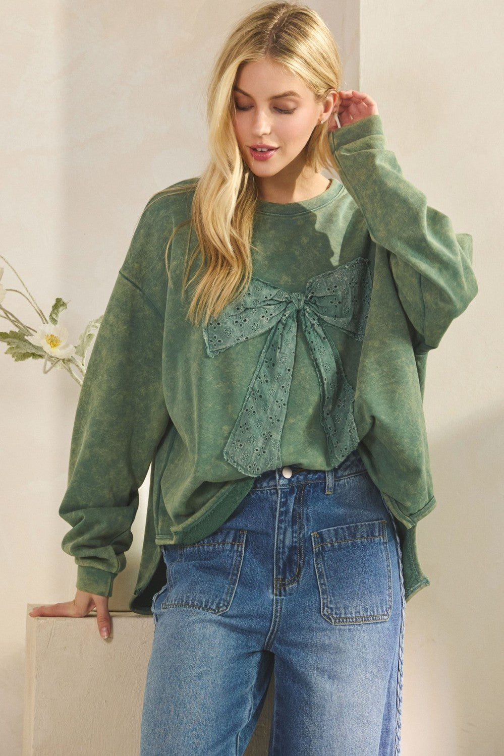 Olive Bow Sweatshirt