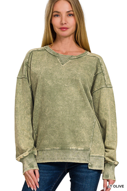 Acid Wash Asymmetrical Crew Neck