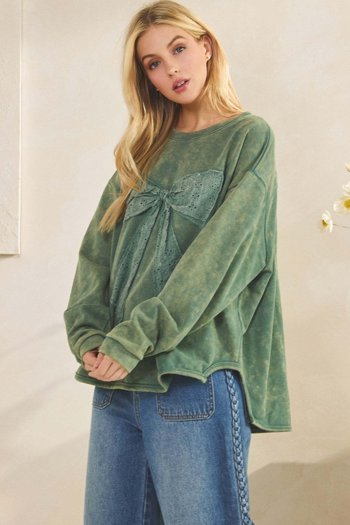 Olive Bow Sweatshirt