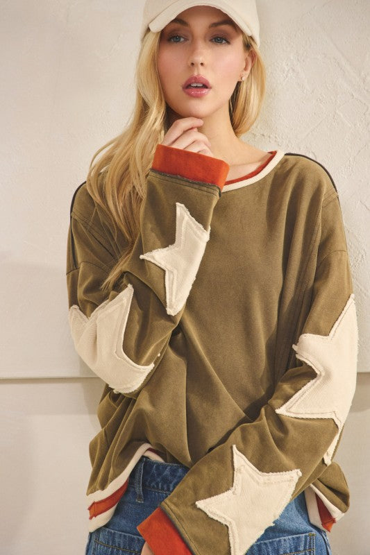 Olive Star Sleeve Top