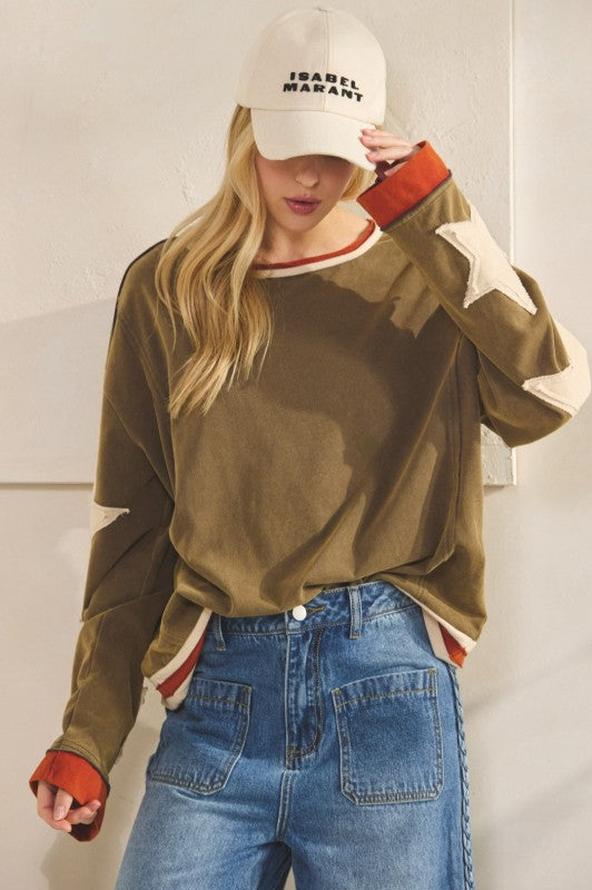 Olive Star Sleeve Top