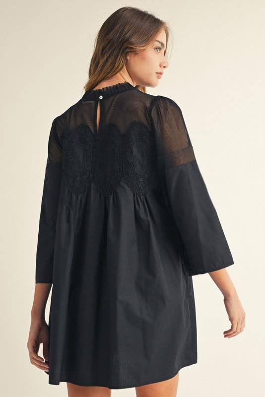 Crocheted Detail Babydoll Dress