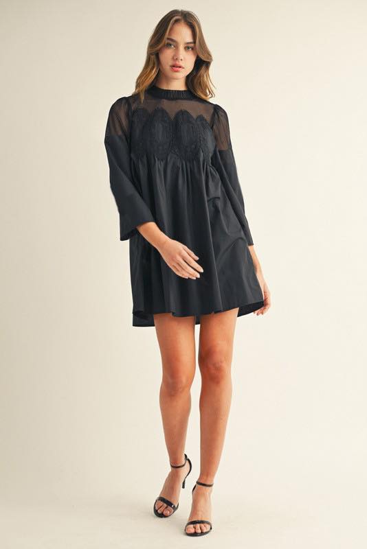 Crocheted Detail Babydoll Dress