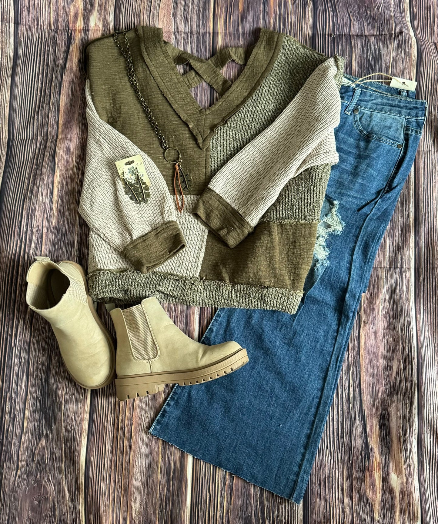 Olive Color Block Sweater