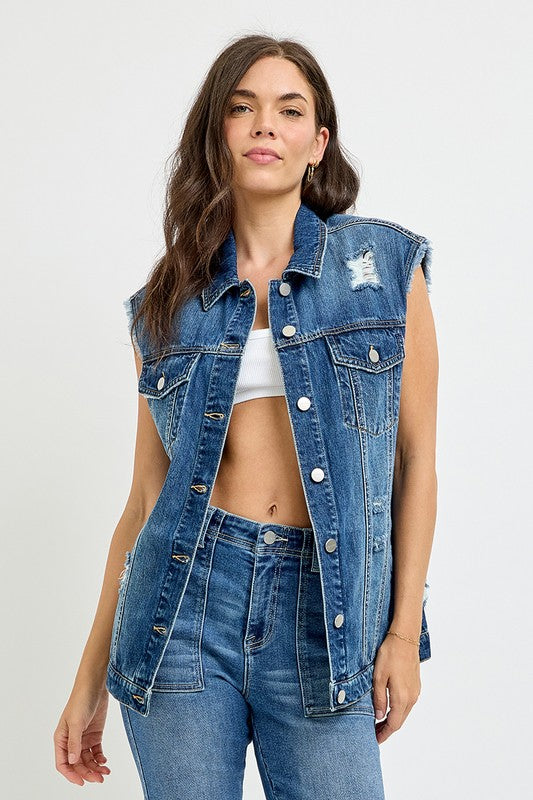 Oversized Vest Dark Wash