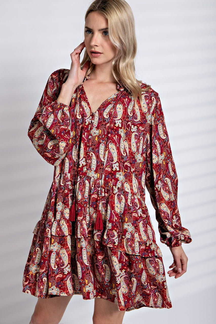 Red Paisley Boho Dress