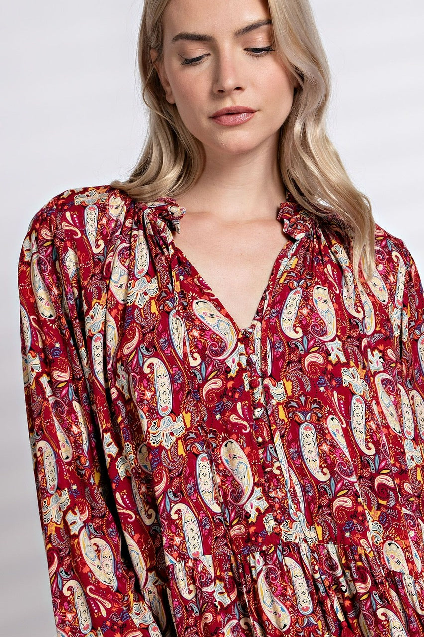 Red Paisley Boho Dress