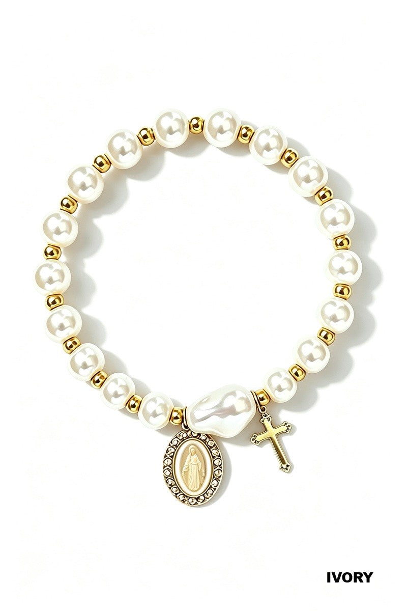 Pearl and Gold Bead Stretch Bracelet