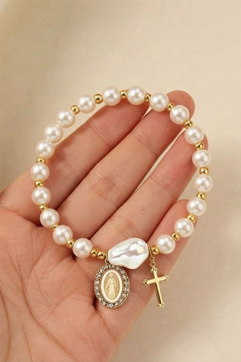 Pearl and Gold Bead Stretch Bracelet