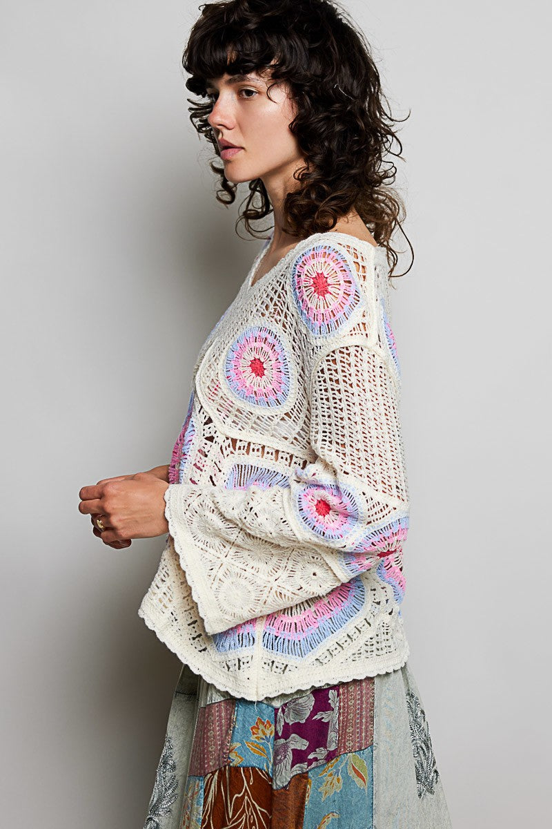Pink/Blue Crocheted Sweater