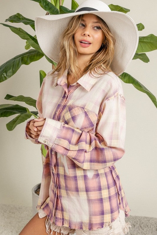 Pink Bleached Button Down