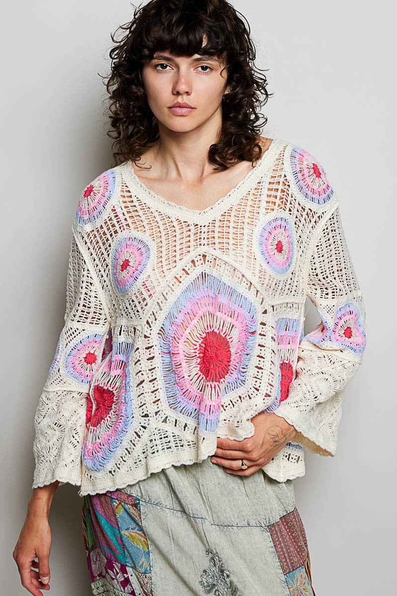Pink/Blue Crocheted Sweater