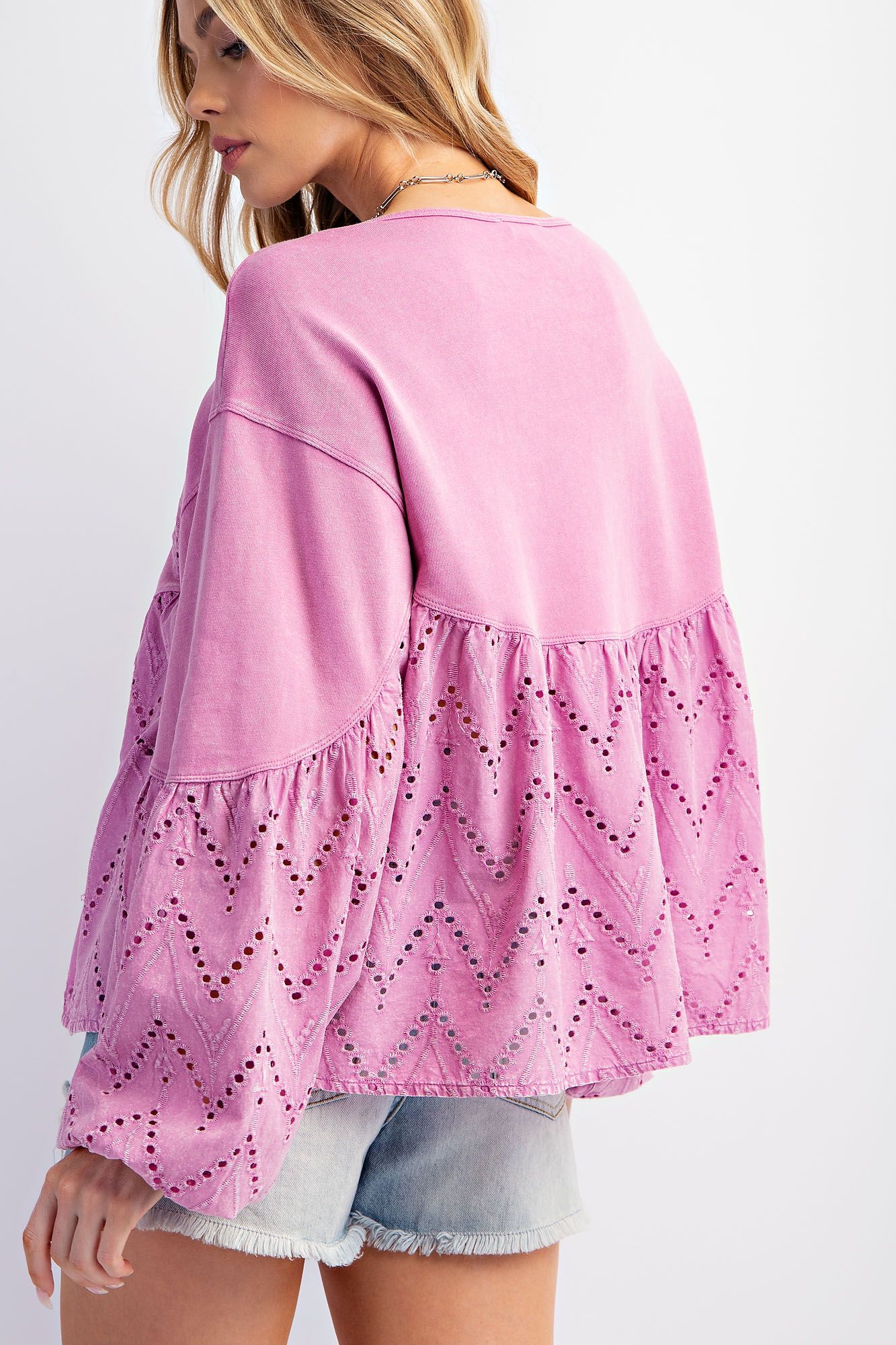 Pink Eyelet Peplum Top