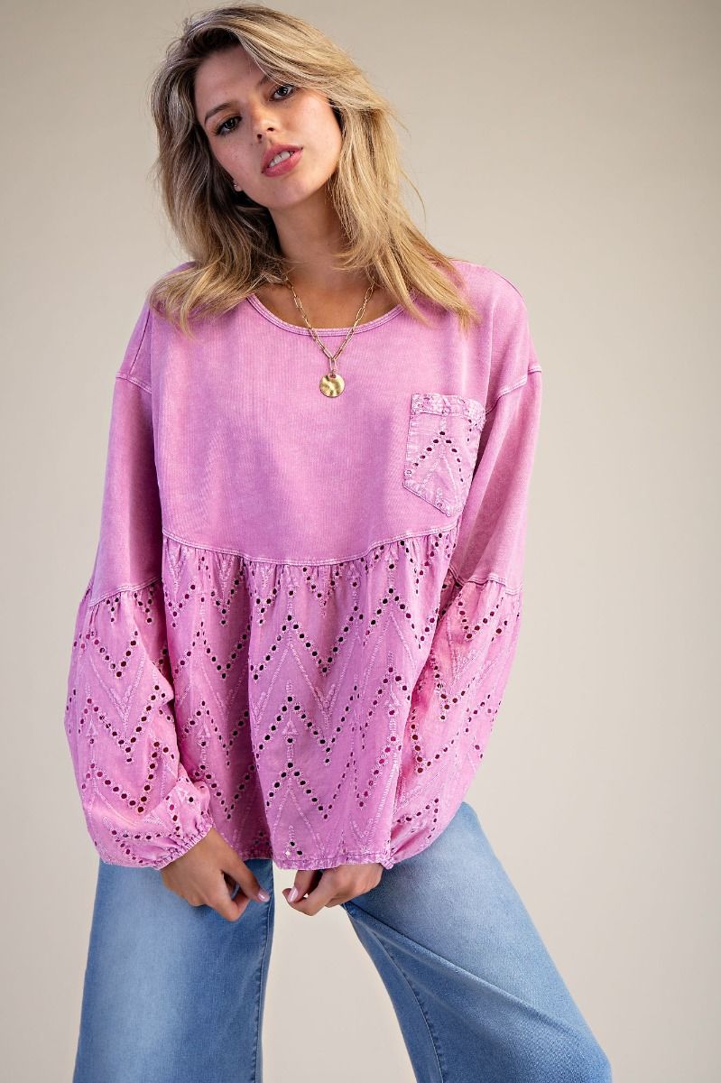 Pink Eyelet Peplum Top