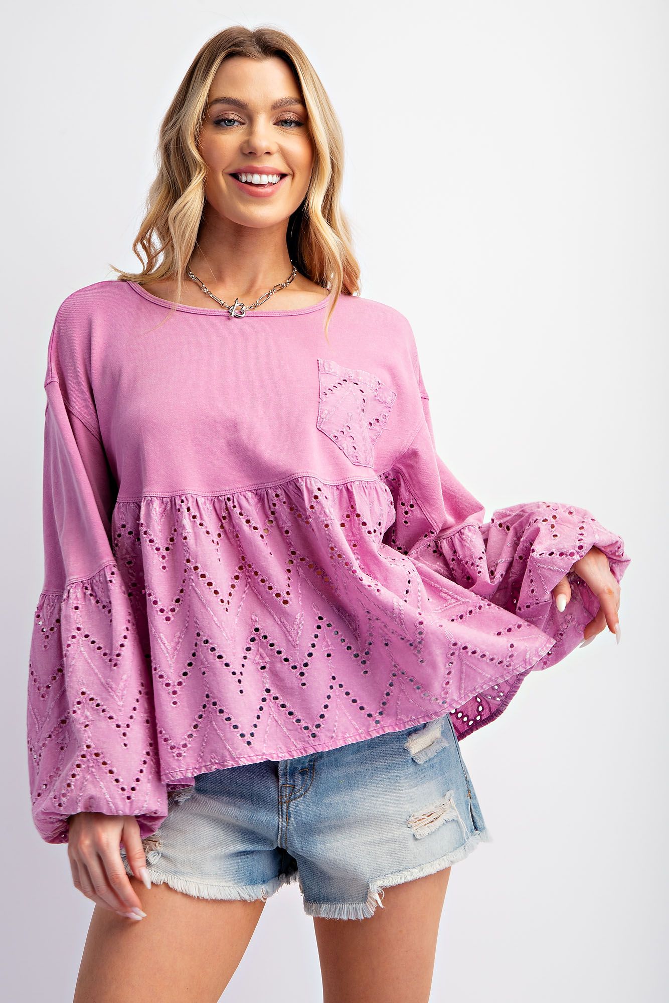 Pink Eyelet Peplum Top
