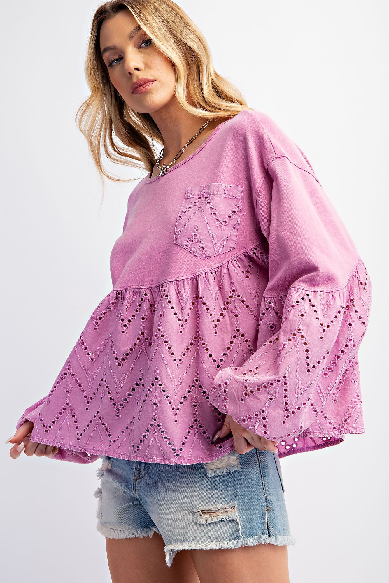 Pink Eyelet Peplum Top