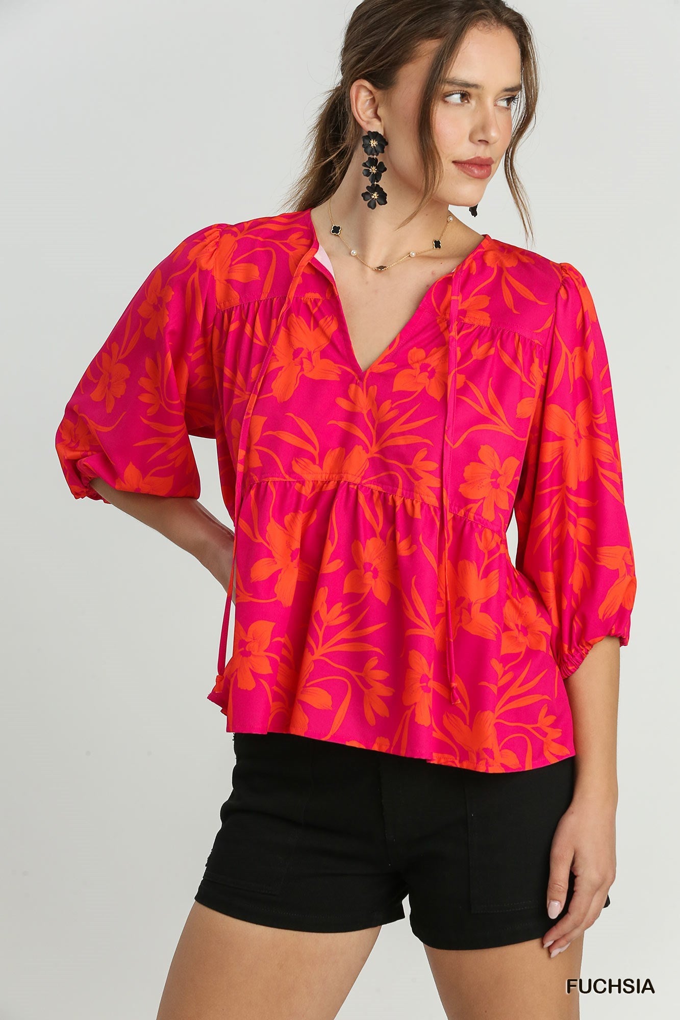 Fuchsia Floral tiered Top