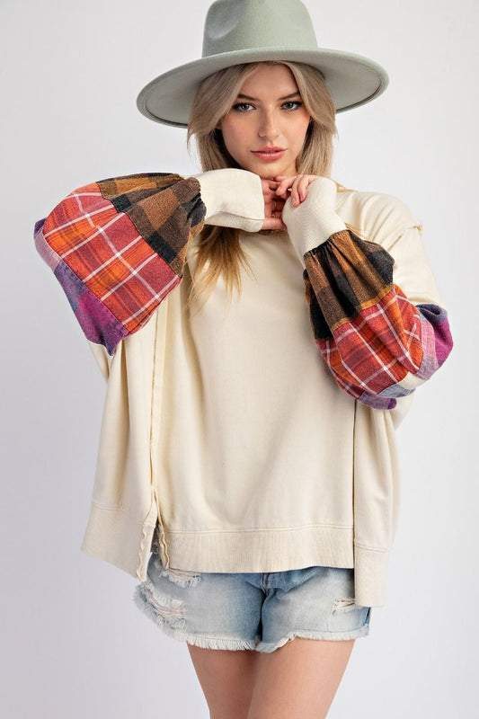 Plaid Sleeve Sweatshirt