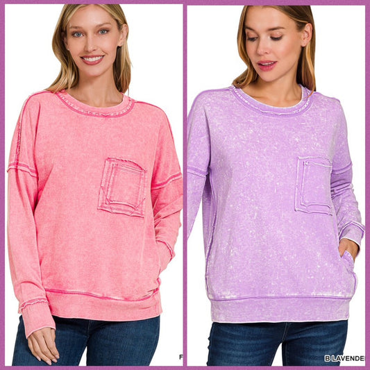 Acid Wash Pocket Crew Spring