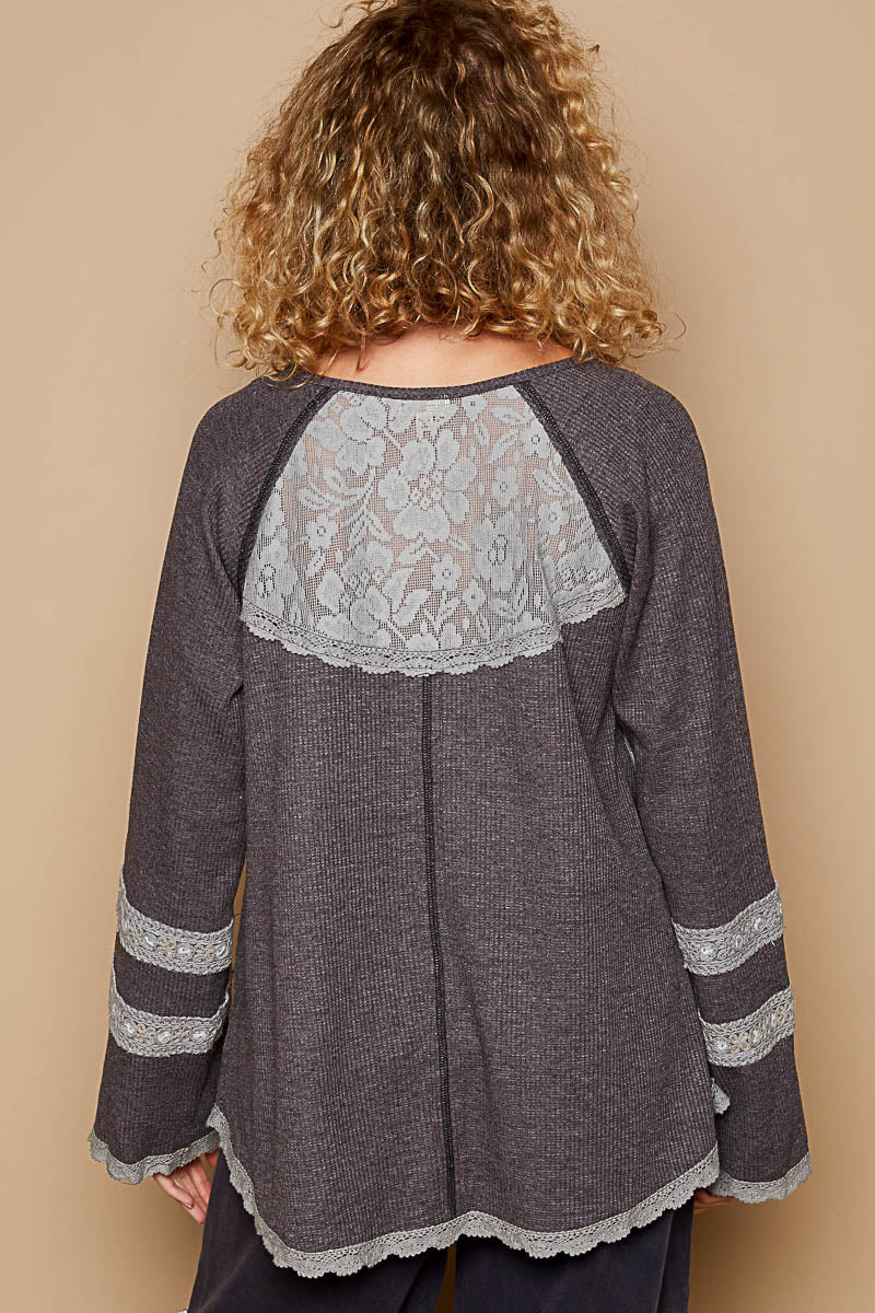 Charcoal Lace Henley