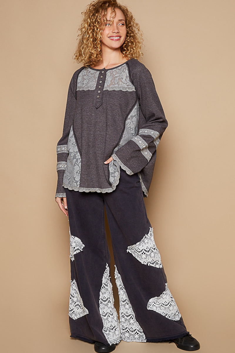 Charcoal Lace Henley