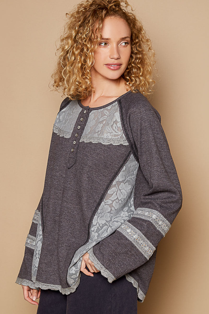 Charcoal Lace Henley