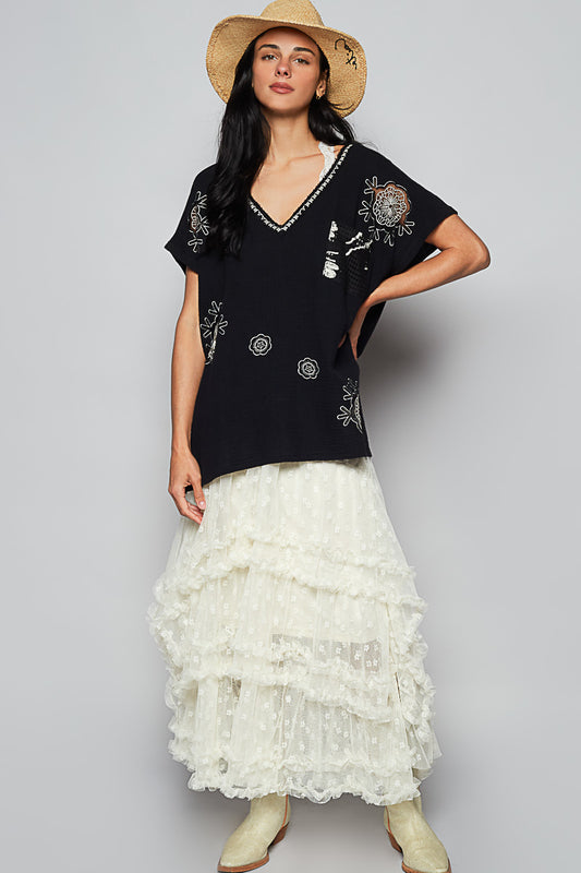 Cotton Gauze Applique Top