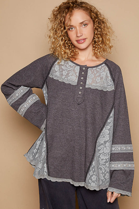 Charcoal Lace Henley