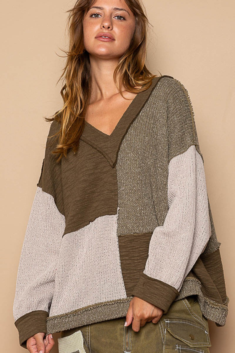 Olive Color Block Sweater