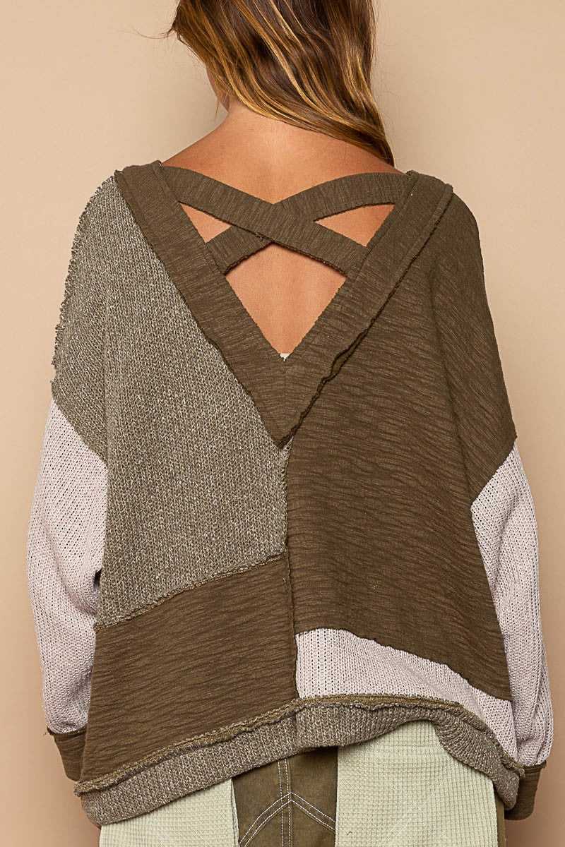 Olive Color Block Sweater