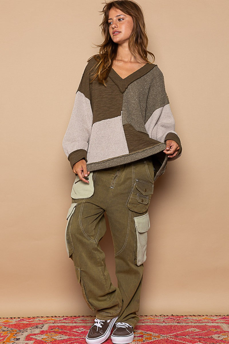 Olive Color Block Sweater