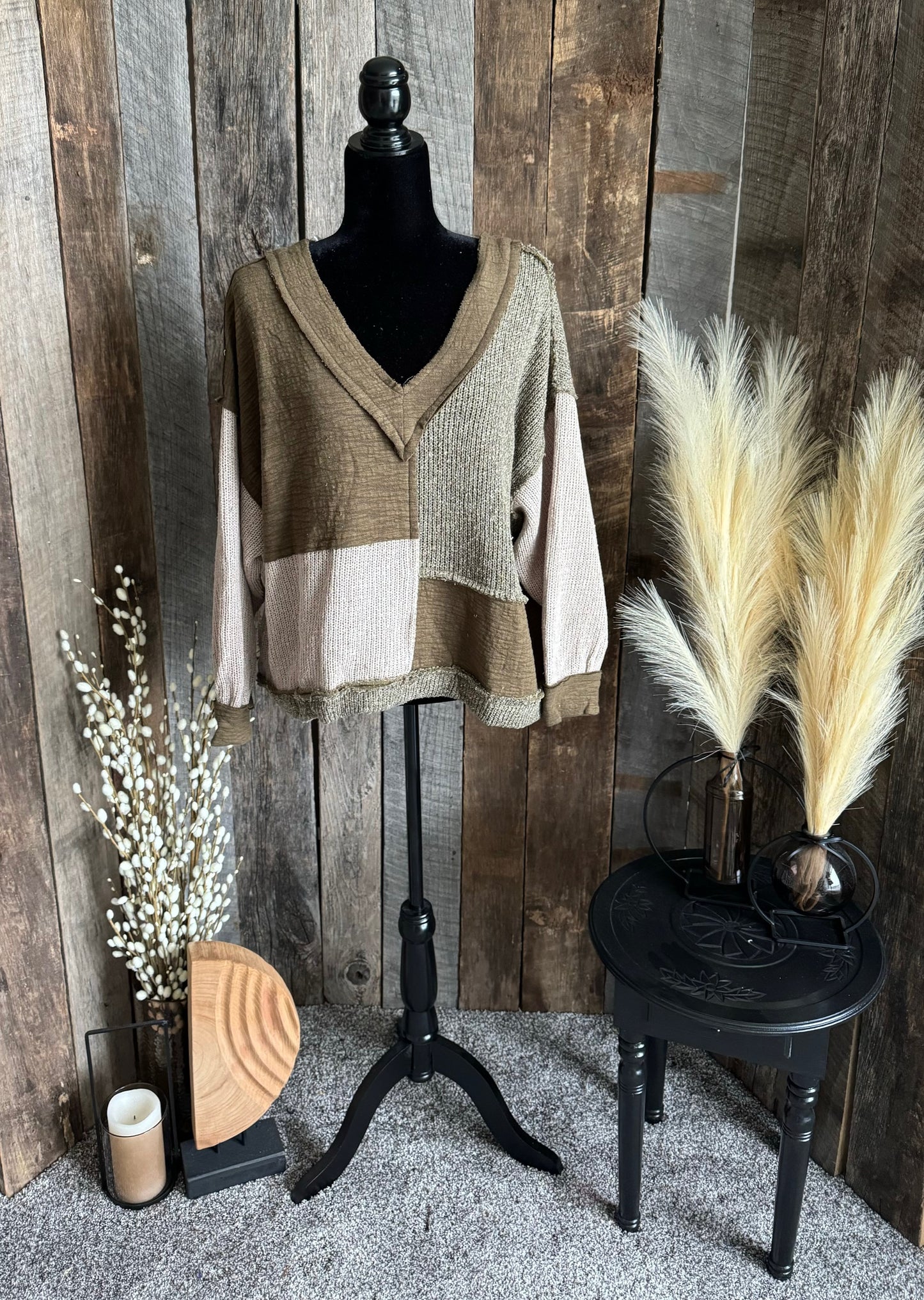 Olive Color Block Sweater