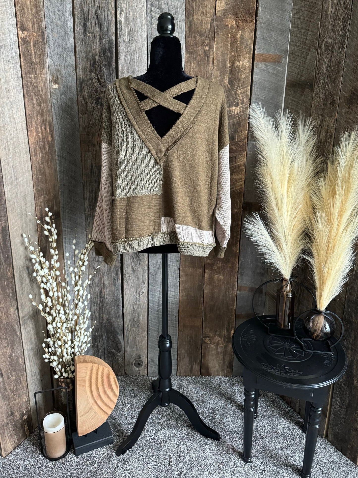 Olive Color Block Sweater