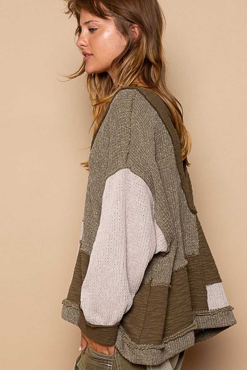 Olive Color Block Sweater